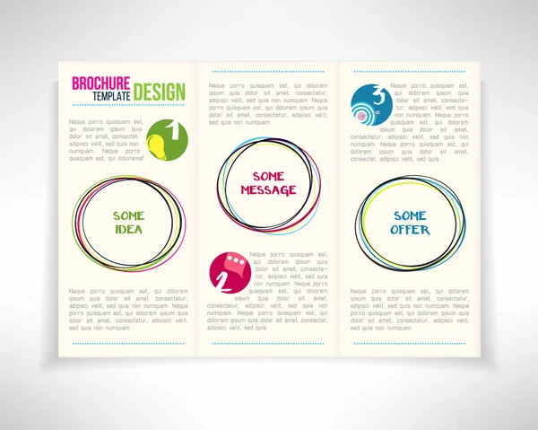Modern three fold brochure leaflet flyer design template with circles. Vector illustration — Stock Vector