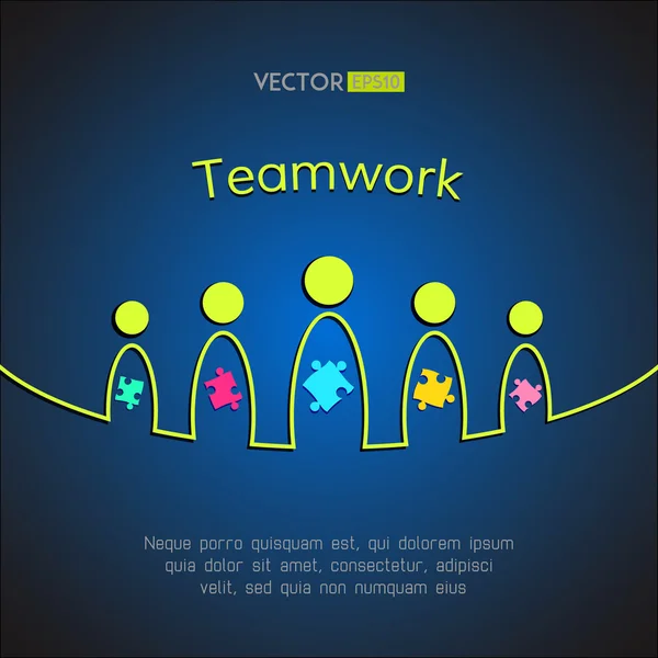 Un equipo de personas con rompecabezas. Concepto de trabajo en equipo. Ilustración vectorial — Archivo Imágenes Vectoriales