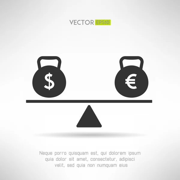 Euro und Dollar auf der Waage gleich. Marktgleichgewicht und Krisenkonzept der europäischen Wirtschaft. Vektorillustration — Stockvektor
