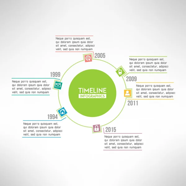 Infografía de plantilla de línea de tiempo adecuada para presentaciones de negocios, informes, diseño estadístico. Ilustración vectorial — Vector de stock