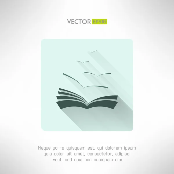 Ícone do livro com gaivotas feitas em design plano moderno. Aprendizagem e conceito de biblioteca. Ilustração vetorial —  Vetores de Stock
