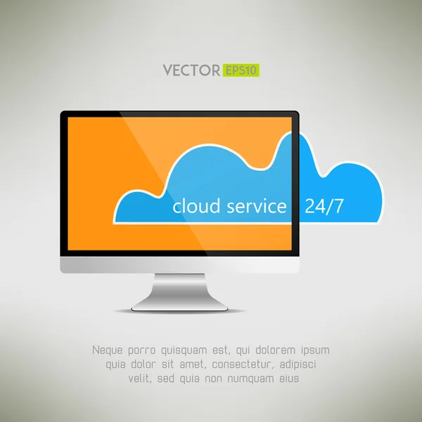 Bilgisayar ekran simgesini Cloud Servisi. Yirmi dört saat hizmet anlayışı. Vektör çizim — Stok Vektör