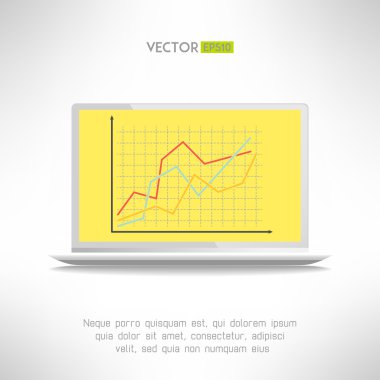 Realictic hafif dizüstü bilgisayar ekranında mali grafik ile. Vektör çizim