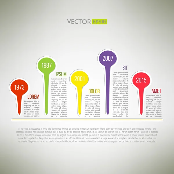 Colorida infografía de plantilla de línea de tiempo adecuada para presentaciones de negocios, informes, diseño estadístico. Ilustración vectorial — Vector de stock