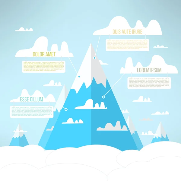 Montanhas nas nuvens turismo infográfico design de luz simples. Ilustração vetorial — Vetor de Stock