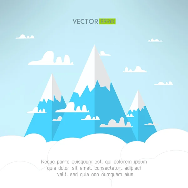 Mountains in the clouds in a modern simple light design. Vector illustration — Stock Vector