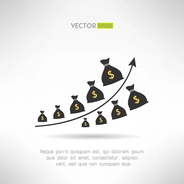 Financiële grafiek met Geldzak. Inkomen verhogen concept. Winst grafiek. Vectorillustratie — Stockvector