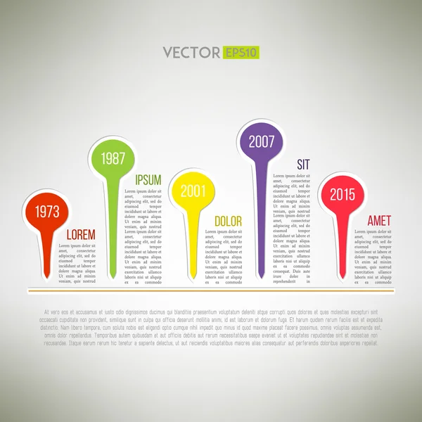 Färgglada tidslinjen mall infographic lämplig för företagspresentationer, rapporter, statistik layout. Vektor illustration Stockillustration