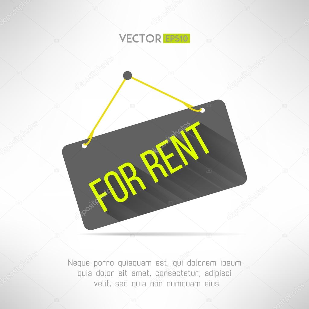 For rent sign made in modern flat design with long shadow. Property rental concept. Real estate offer symbol. Vector illustration