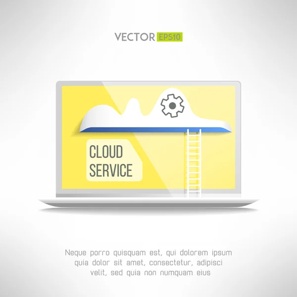 Cloud-Service-Symbol auf einem Notizbuch mit Leiter. Netzwerktechnologie im Gange. Remote Storage Konzept. Vektorillustration — Stockvektor