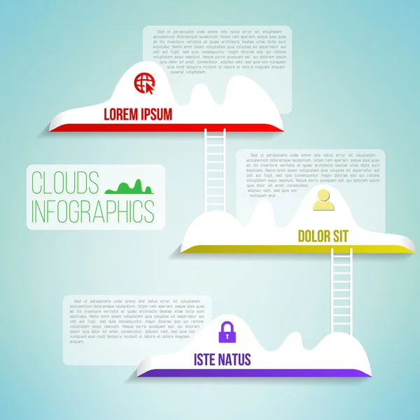 Nuvole con la scala semplice design infografica pulita. Contesto aziendale della rete. Illustrazione vettoriale — Vettoriale Stock