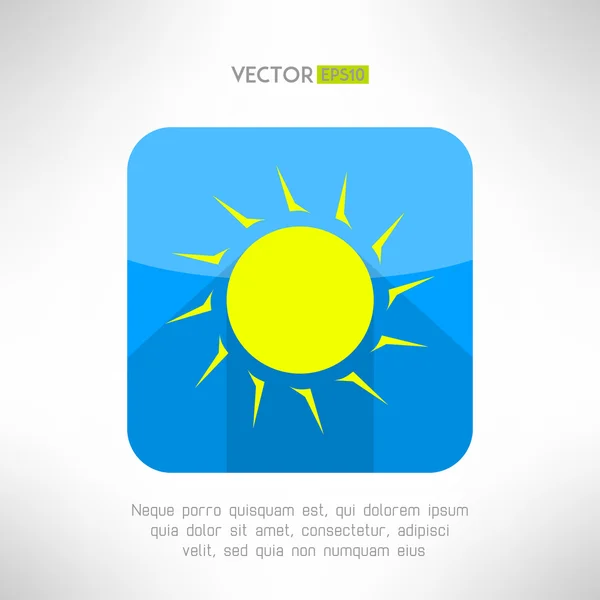 Bright yellow sun icon in modern flat design. Nice weather icon with long shadow. Hot solar emblem. Vector illustration — Stock Vector