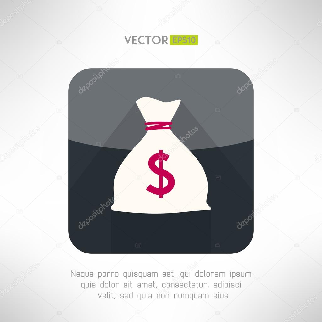 Simple money bag icon made in modern clean and simple flat design. Bank savings concept symbol with long shadow. Vector illustration