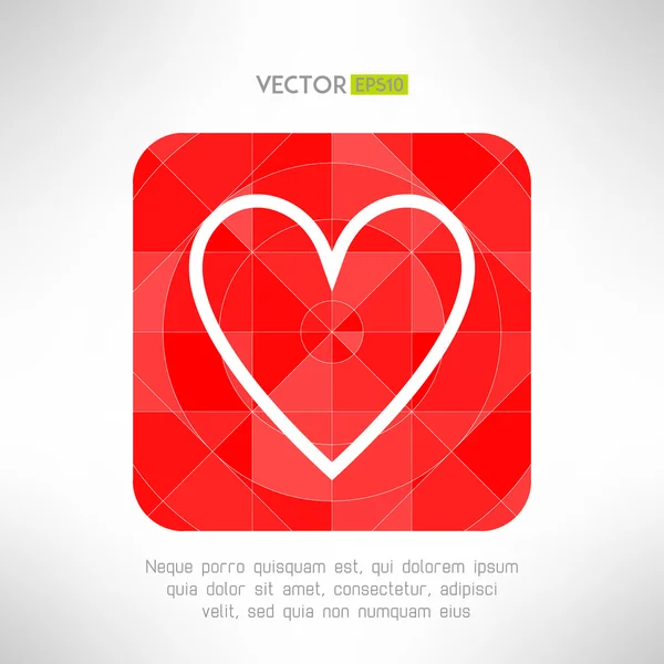 Ícone de coração branco vermelho em design geométrico moderno. Rede social como baixo símbolo poli. Ilustração vetorial — Vetor de Stock