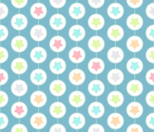 Estrellas dentro de círculos patrón sin costuras en diseño moderno limpio y simple. Fondo de textura retro. Ilustración vectorial . — Vector de stock