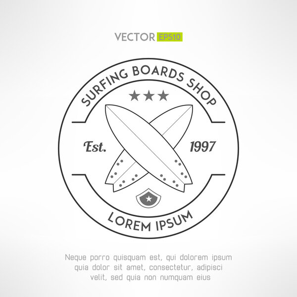 Surfing company label logo made in modern grunge vintage design. T-shirt print. Surfing shop banner. Vector illustration