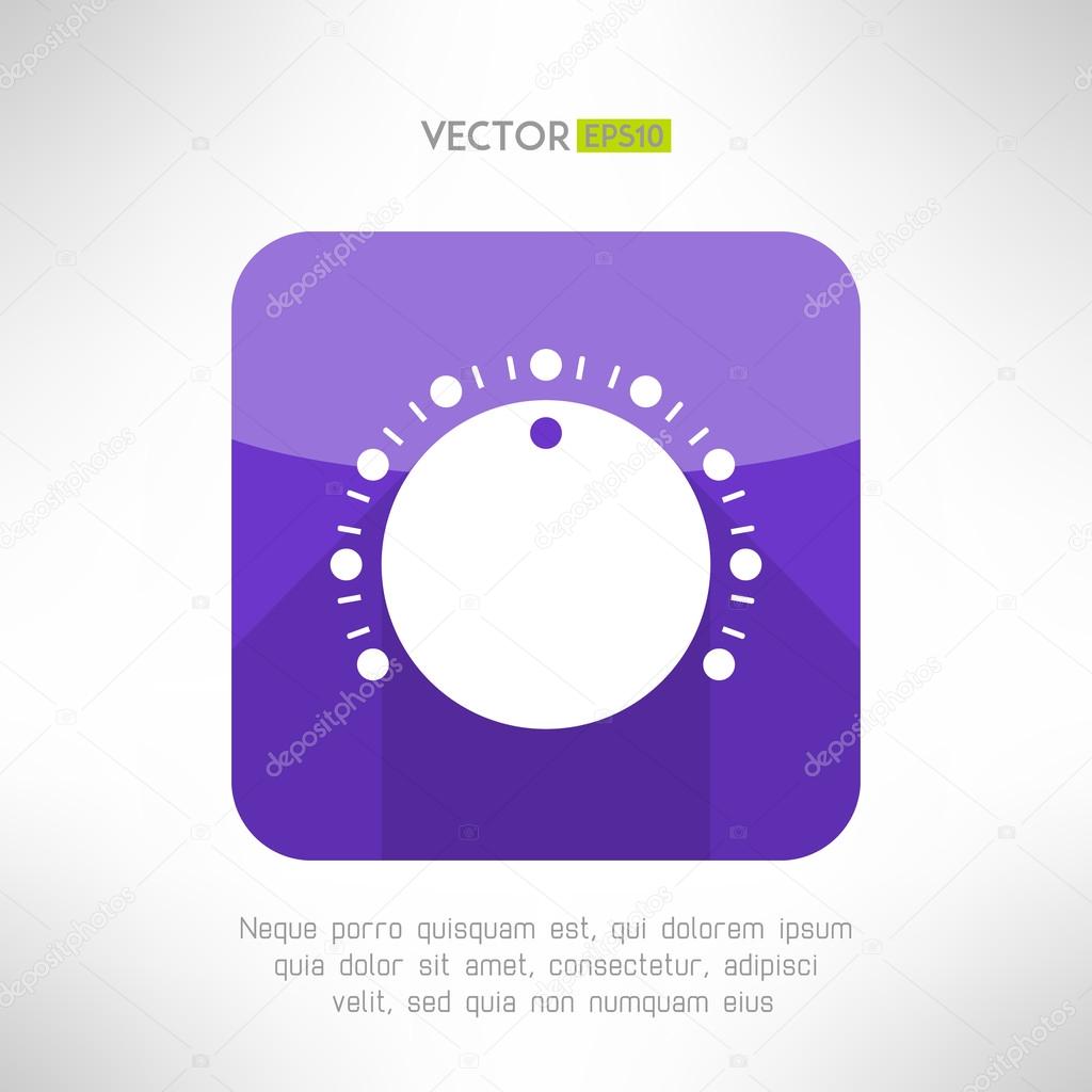 Bright volume knob in clean and simple modern flat design. Sound control element with long shadow. Vector illustration