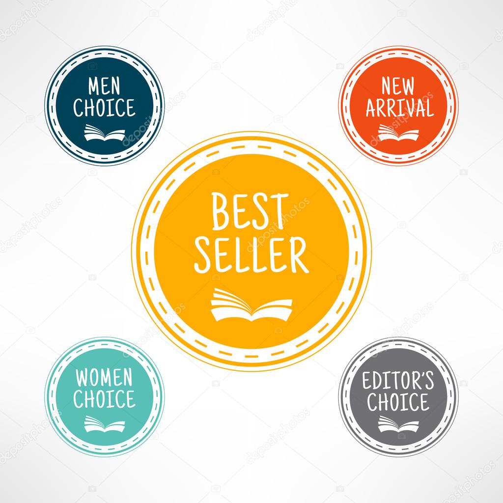 Bookshop choice sign set in simple and clean design. Book shop award labels. Internet library elements. Vector illustration