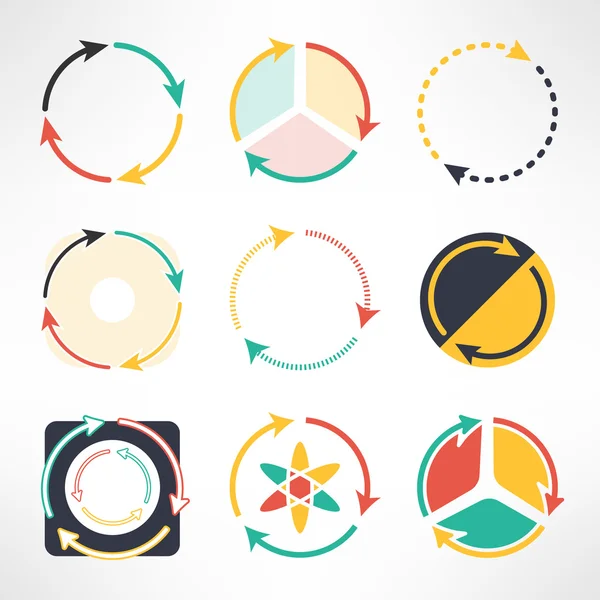 Recycle simple flat icons set. Round arrows symbols. Ecology concept. Vector illustration. — Stock Vector