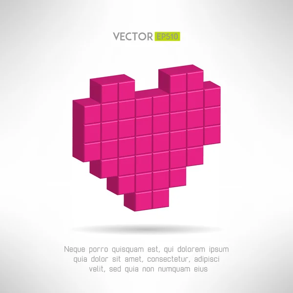 Pink heart icon in special pixel flat design. Social network like symbol. Vector illustration — Stock Vector