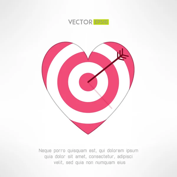 Icono blanco y rojo del corazón con una flecha. Concepto de amor. Ilustración vectorial — Vector de stock