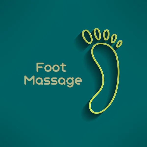 Bright foot massage sign and logo on dark green background. Footprint sign. Relaxation emblem. Vector illustration — Stock Vector