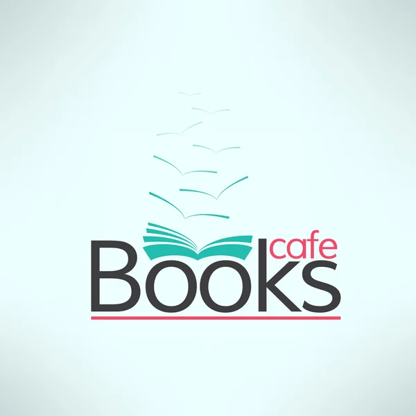 Livros logotipo do café em design plano moderno . — Vetor de Stock