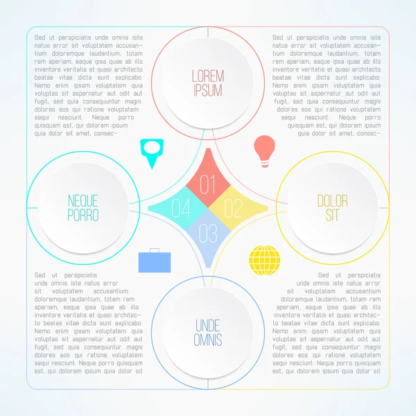 Plantilla de infografía vectorial con círculos adecuados para presentaciones de negocios, líneas de tiempo e informes. Proceso de cuatro pasos — Archivo Imágenes Vectoriales