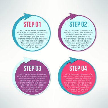 İş sunumları ve raporlar için uygun modern düz tasarım kümesindeki oklarla vektör parlak Infographic daireler. Dört adım afiş işleme
