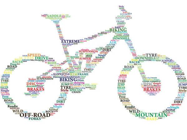 Palabras de colores en forma de bicicletas — Vector de stock