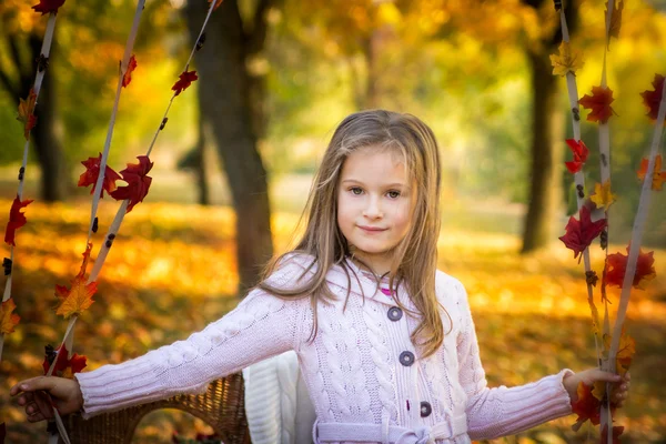 Bambina nel parco autunnale — Foto Stock