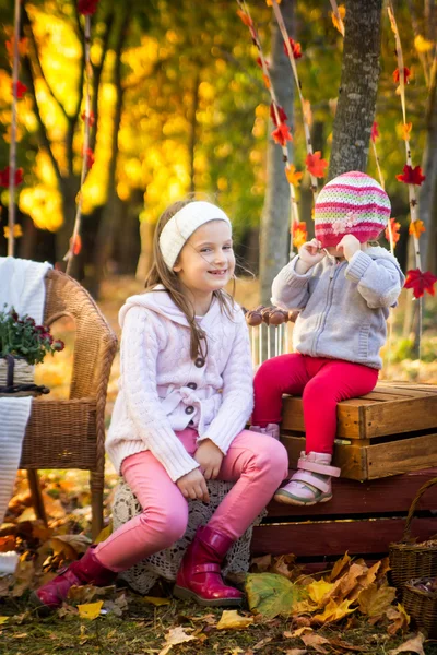 Sonbahar Park iki kız kardeş — Stok fotoğraf