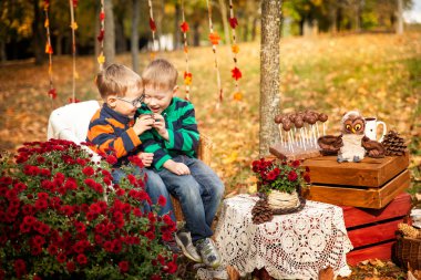 Sonbahar parkta iki kardeş