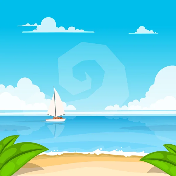 Fondo de verano con barco — Vector de stock