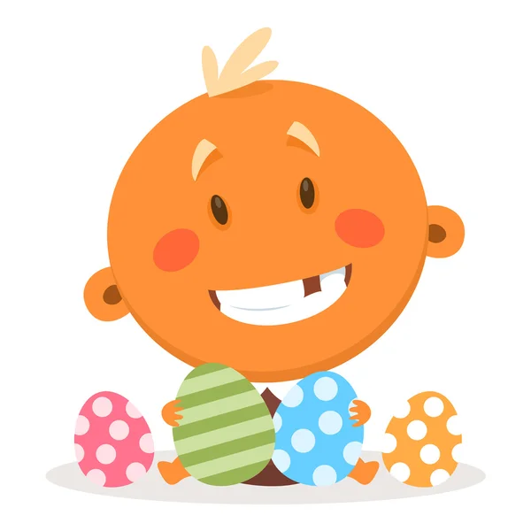 Little baby with easter eggs — Stock Vector