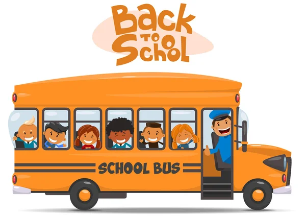 스쿨 버스와 행복 한 아이 들. — 스톡 벡터