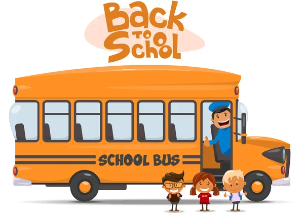 Okul otobüsü ve mutlu çocuk. — Stok Vektör