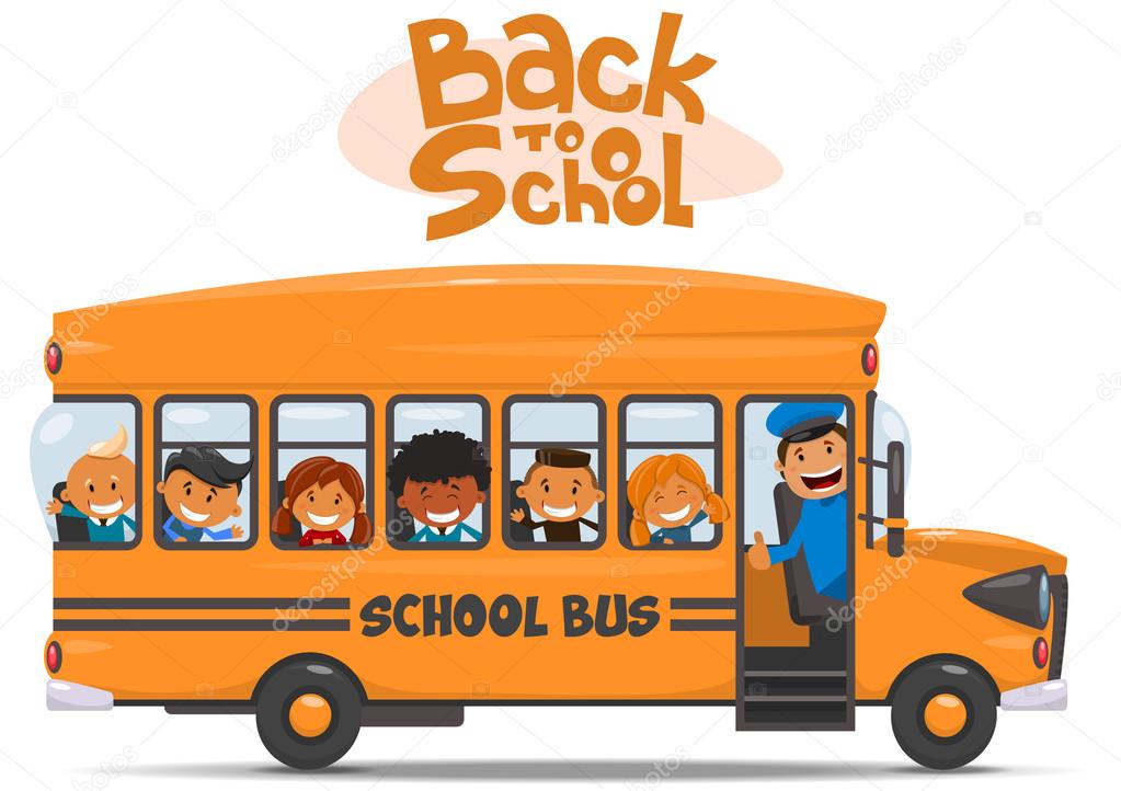 School bus and Happy Children.