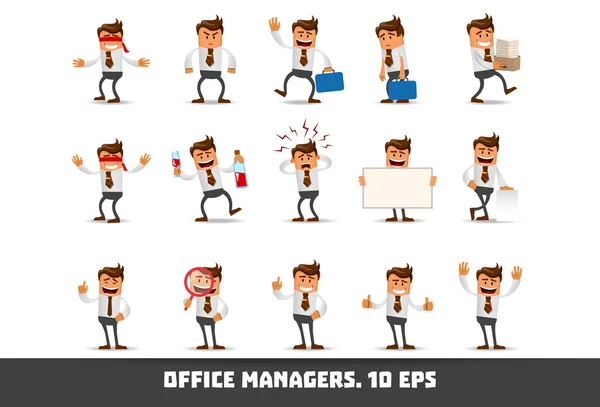 Set van gelukkig office man. — Stockvector