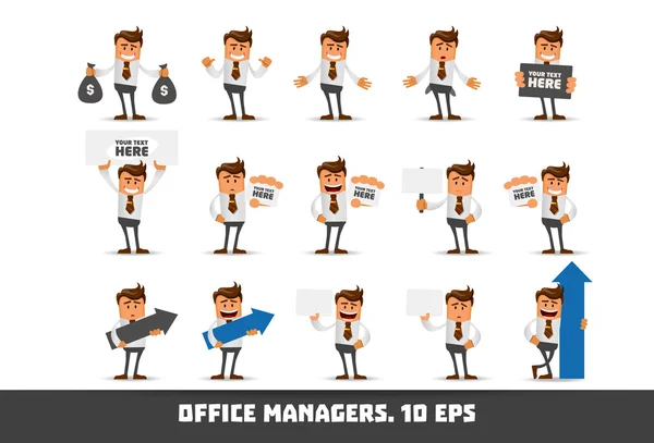 Set van gelukkig office man. — Stockvector