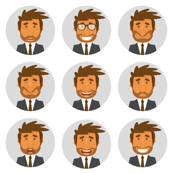 Farklı duygular gösterilen işadamı avatarları — Stok Vektör