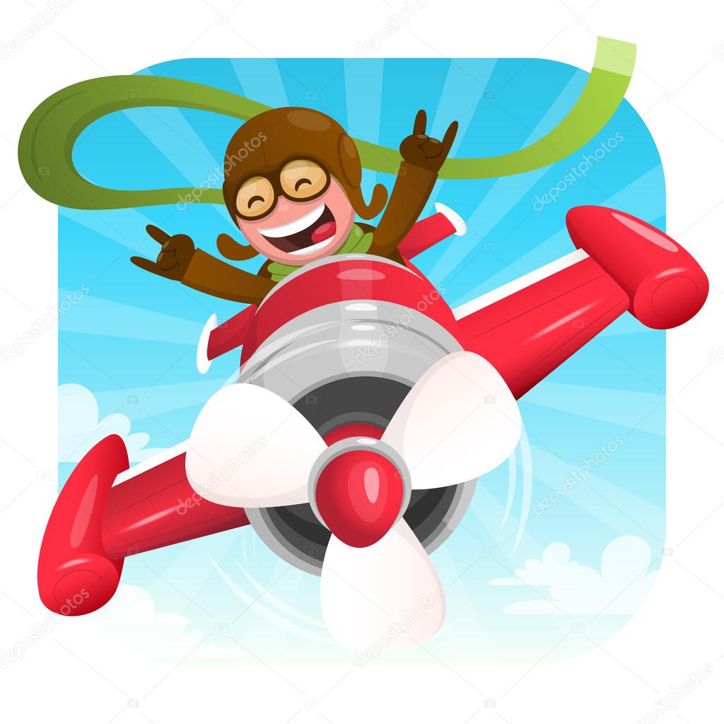 Cheerful pilot in red plane