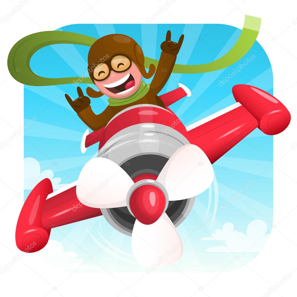 Cheerful pilot in red plane