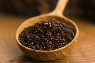 Psyllium tohumlar üzerinde tahta kaşık