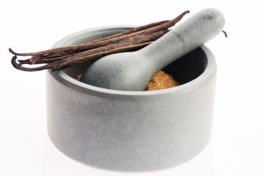 kahverengi vanilya şekeri ve vanilya fasulye harç