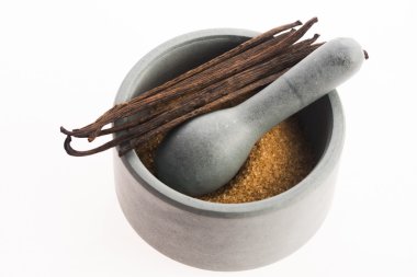 kahverengi vanilya şekeri ve vanilya fasulye harç