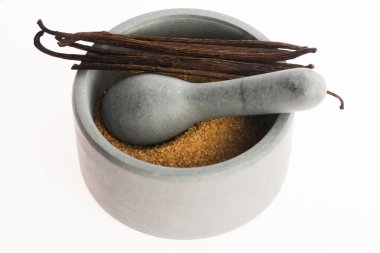 kahverengi vanilya şekeri ve vanilya fasulye harç