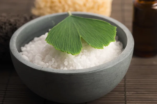 Ginkgo biloba feuille et sel de bain — Photo