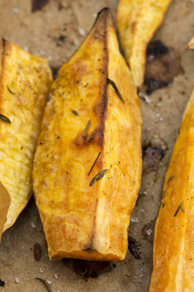 Portion of fresh baked sweet potato wedges — Stock Photo, Image