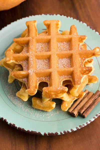 Pumpkin waffles with cinnamon sugar — Stock Photo, Image